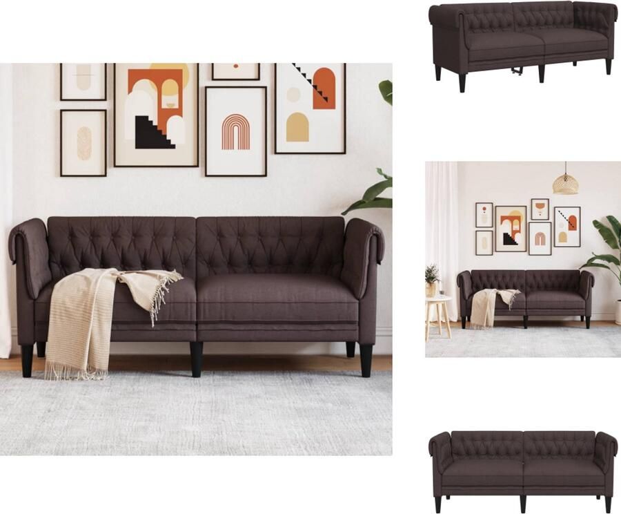 The Living Store Chesterfield 2-zitsbank 182.5 x 74.5 x 74.5 cm Duurzame Stof Donkerbruin Tweezitsbank Chesterfield Bruine Bank Lederlook Bank Salontafel