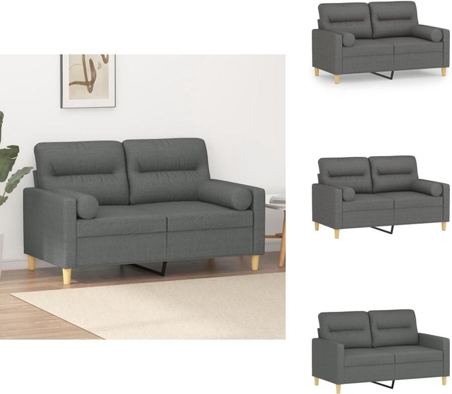 VidaXL 2-zitsbank 2-zitsbanken Tweezitsbank Bank Tweezitsbank met sierkussens 120 cm stof donkergrijs - Foto 2