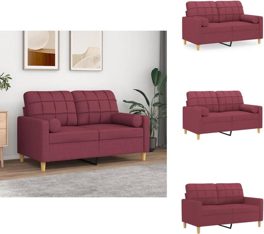 VidaXL 2-zitsbank 2-zitsbanken Tweezitsbank Bank Tweezitsbank met sierkussens 120 cm stof wijnrood