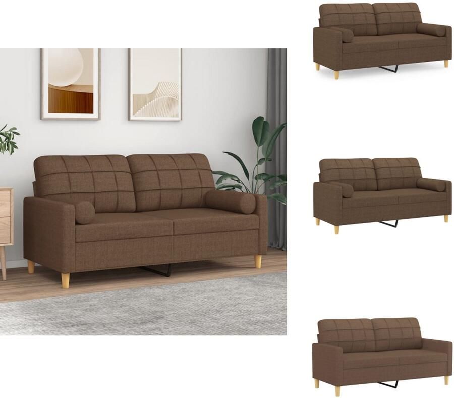 VidaXL 2-zitsbank 2-zitsbanken Tweezitsbank Bank Tweezitsbank met sierkussens 140 cm stof bruin - Foto 2