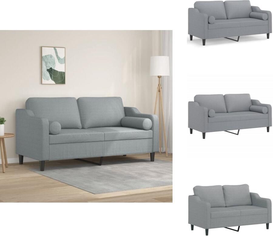 VidaXL 2-zitsbank 2-zitsbanken Tweezitsbank Bank Tweezitsbank met sierkussens 140 cm stof lichtgrijs - Foto 2