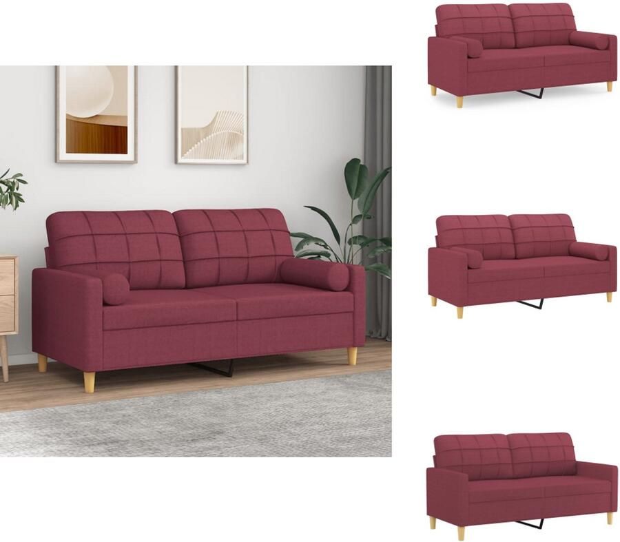 VidaXL 2-zitsbank 2-zitsbanken Tweezitsbank Bank Tweezitsbank met sierkussens 140 cm stof wijnrood - Foto 2