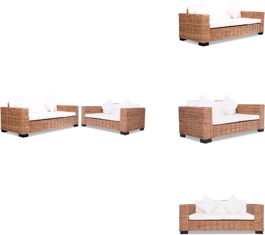 VidaXL Rattan Bankenset 2- en 3-zitsbank Natuurlijk rattan mangohout Crèmewit 157 x 80 x 67cm.195 x 80 x 67cm Bank