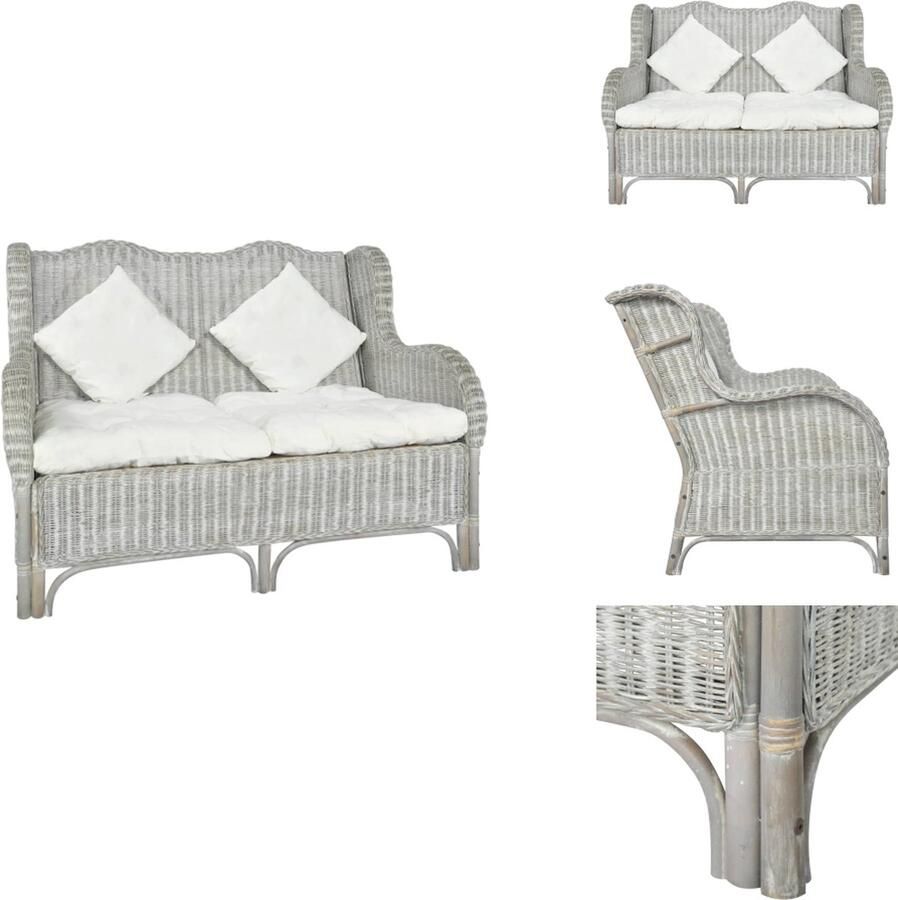 VidaXL 2-zitsbank 2-zitsbanken Tweezitsbank Tweezitsbanken Bank 2-zits natuurlijk rattan en linnen grijs - Foto 2