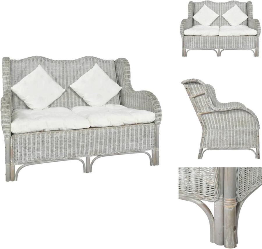 VidaXL 2-zitsbank 2-zitsbanken Tweezitsbank Tweezitsbanken Bank 2-zits natuurlijk rattan en linnen grijs