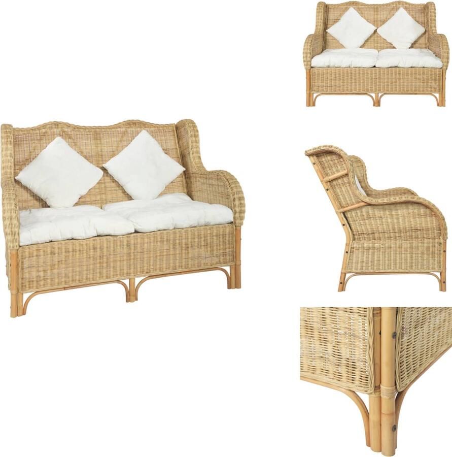 VidaXL 2-zitsbank 2-zitsbanken Tweezitsbank Tweezitsbanken Bank 2-zits natuurlijk rattan en linnen