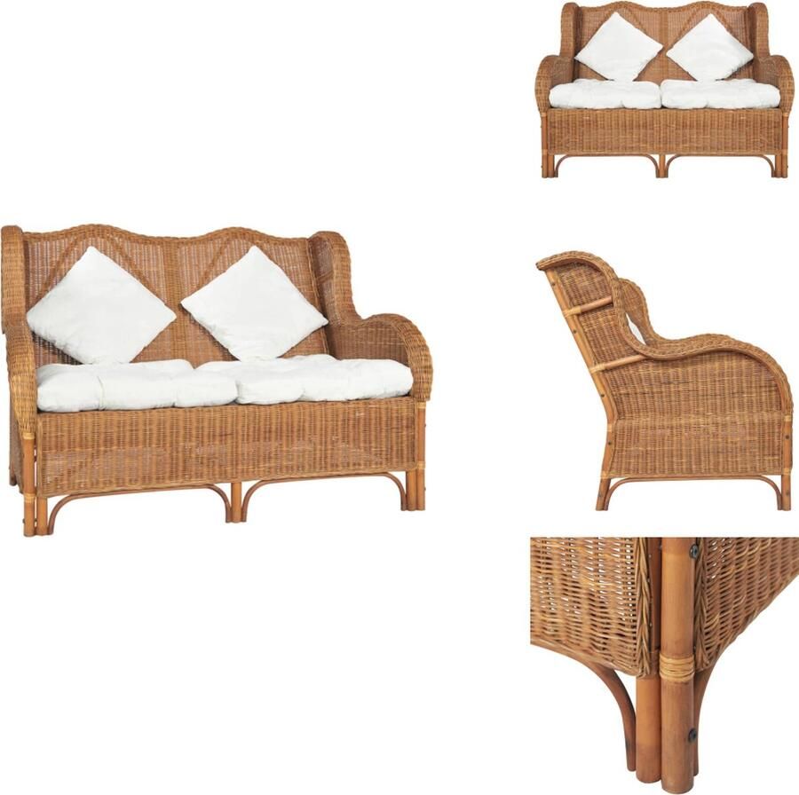 VidaXL 2-zitsbank 2-zitsbanken Tweezitsbank Tweezitsbanken Bank 2-zits natuurlijk rattan en linnen lichtbruin