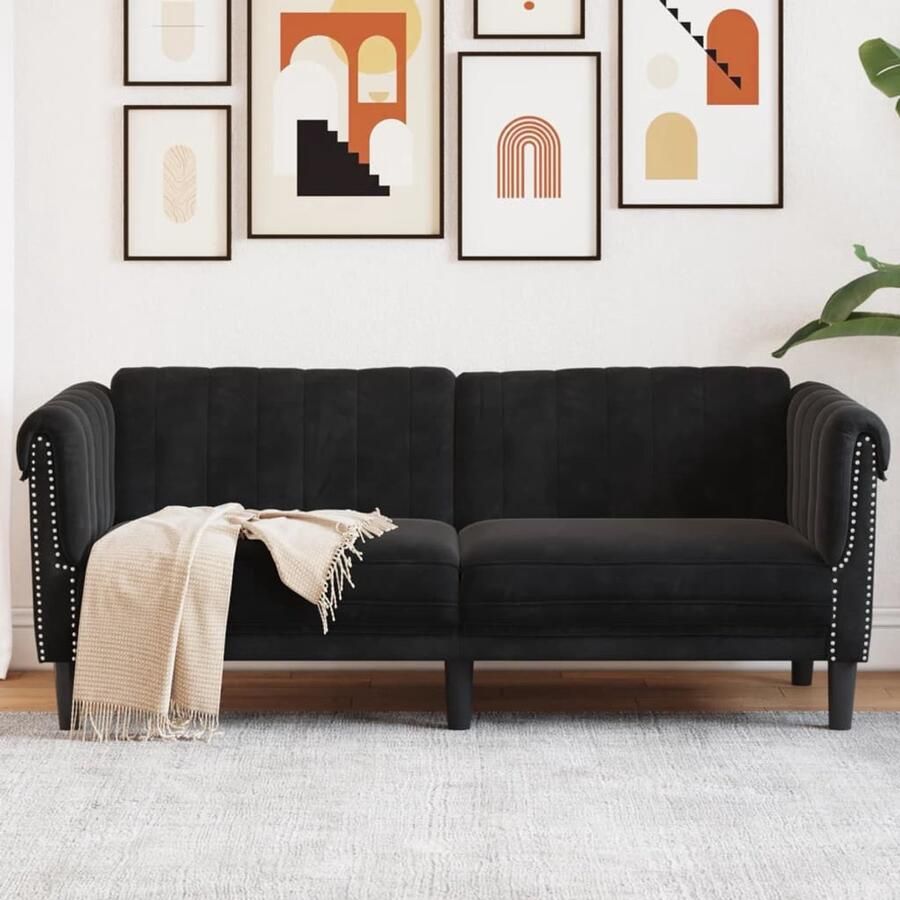 VidaXL 2-zitsbank Fluweel Zwart Compact design Tweezitter Banksofa Zwarte Bank Velvet Bank Luxe Bank