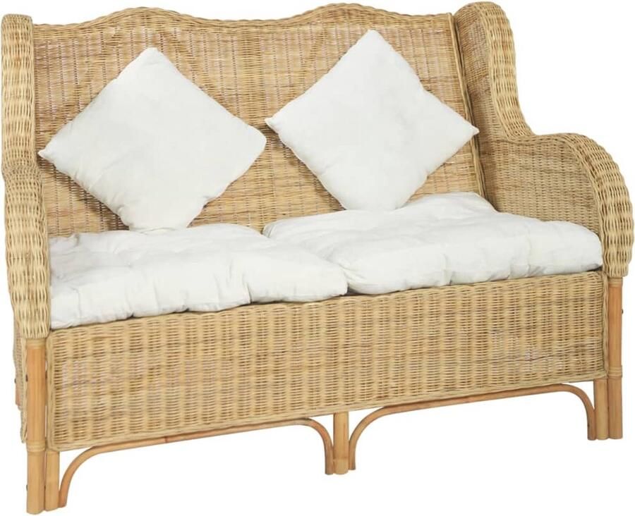 VidaXL 2-zitsbank Natuurlijk Rattan en Linnen Crèmewit Tweezitsbank Bank Rattan Meubilair Lounge Stoffen Bank Binnenbank Relaxstoel Livingroom Decor Bohemian Stijl Wit Interieur Luxe Bank - Foto 2