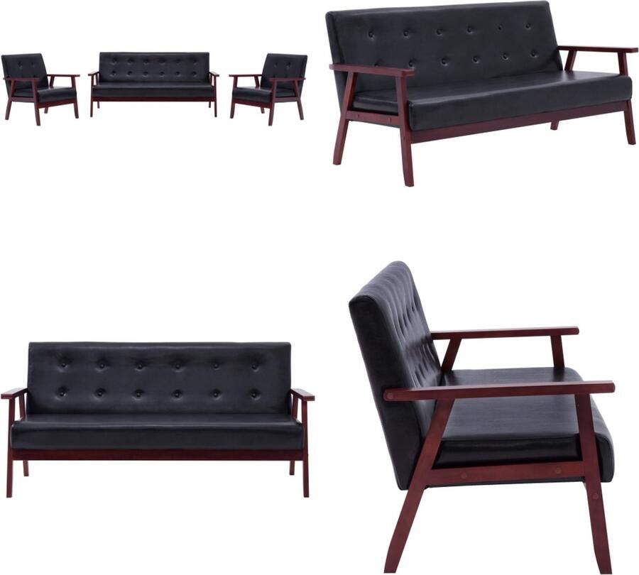 VidaXL 3-delig Bankstel kunstleer zwart Bankstel Bankstellen Bank Stel Bank Stellen