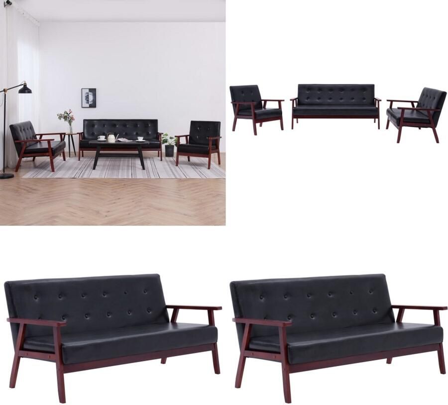 VidaXL 3-delig Bankstel kunstleer zwart Bankstel Bankstellen Bank Stel Bank Stellen