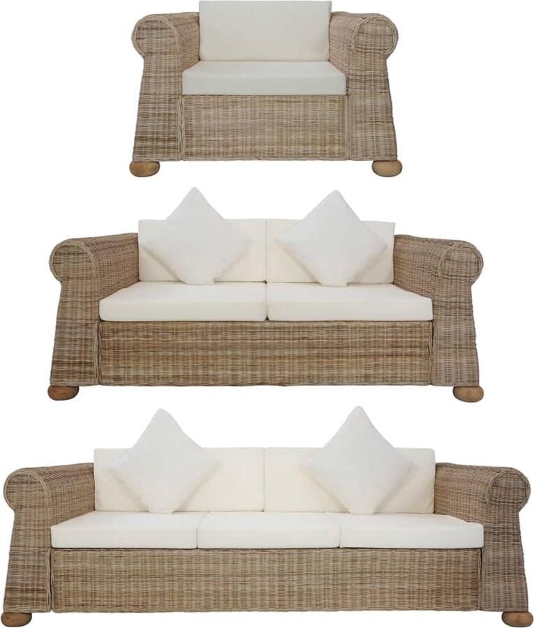 VidaXL 3-delig Bankstel Natuurlijk Rattan Bank Lounge Set Tuinset Buitendrank Garden Furniture - Foto 2