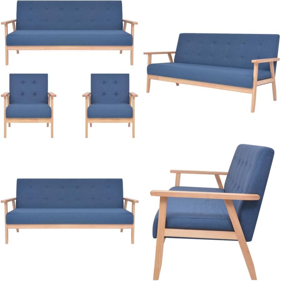 VidaXL 3-delig Bankstel stof blauw Bankstel Bankstellen Bank Banken