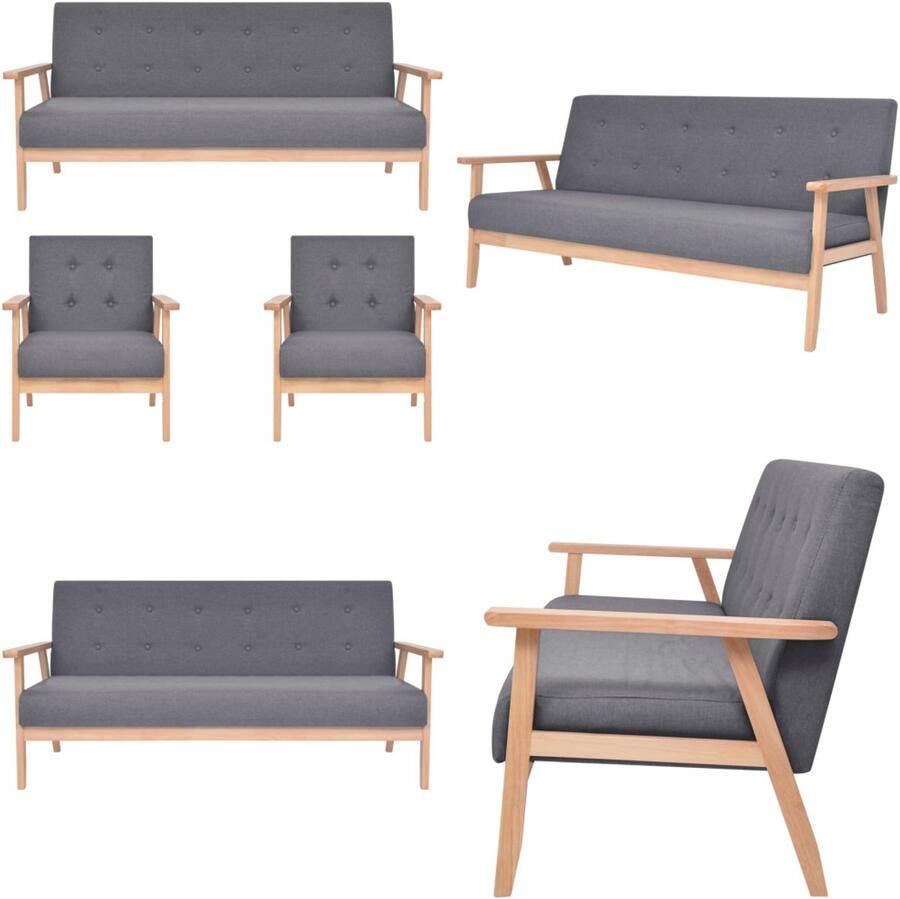 VidaXL 3-delig Bankstel stof donkergrijs Bankstel Bankstellen Bank Banken