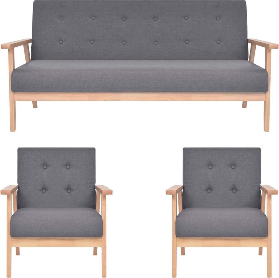 VidaXL 3-delig Bankstel Stof Donkergrijs Bankstel Donkergrijs Bankstel Lederlook Bankstel Hoekbanken Salon Meubels Livingroom Furniture Lounge Set - Foto 2