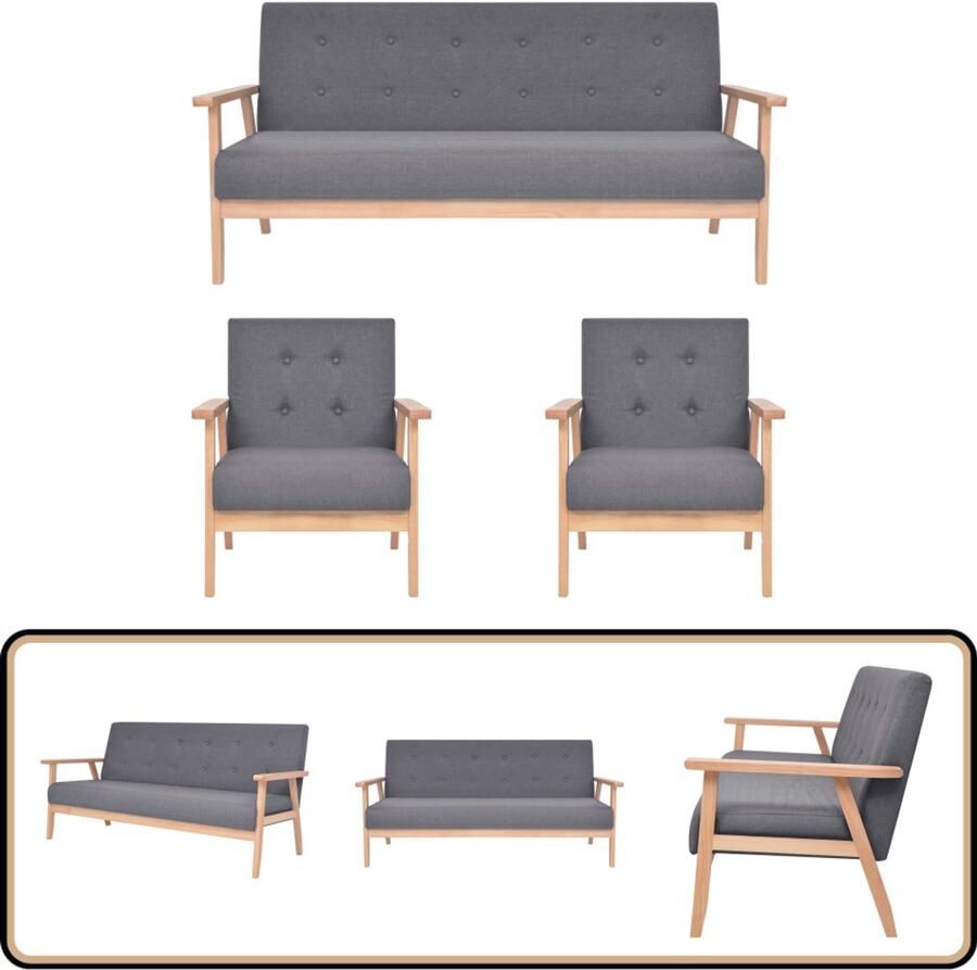 VidaXL 3-delig Bankstel Stof Donkergrijs Bankstel Donkergrijs Bankstel Lederlook Bankstel Hoekbanken Salon Meubels Livingroom Furniture Lounge Set