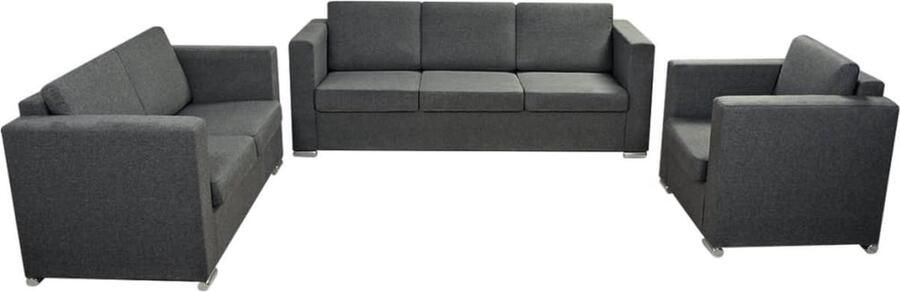 VidaXL 3-delig Bankstel Stof Donkergrijs Comfortabele Zithoek Hoekbank Lounge Set Woonkamer Meubels Grijs Sofa Moderne Bank Design Bank Fauteuils Tweezitsbank Driezitsbank