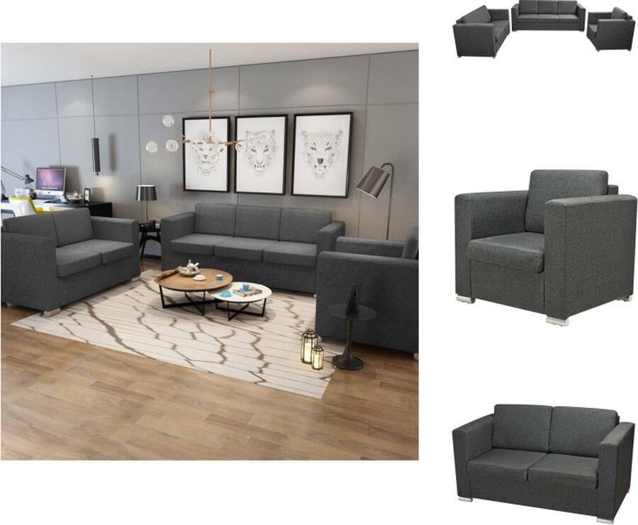 VidaXL Zithoek Davis 3-delig 191 x 73 x 78 cm donkergrijs verwijderbare kussenhoezen Bank