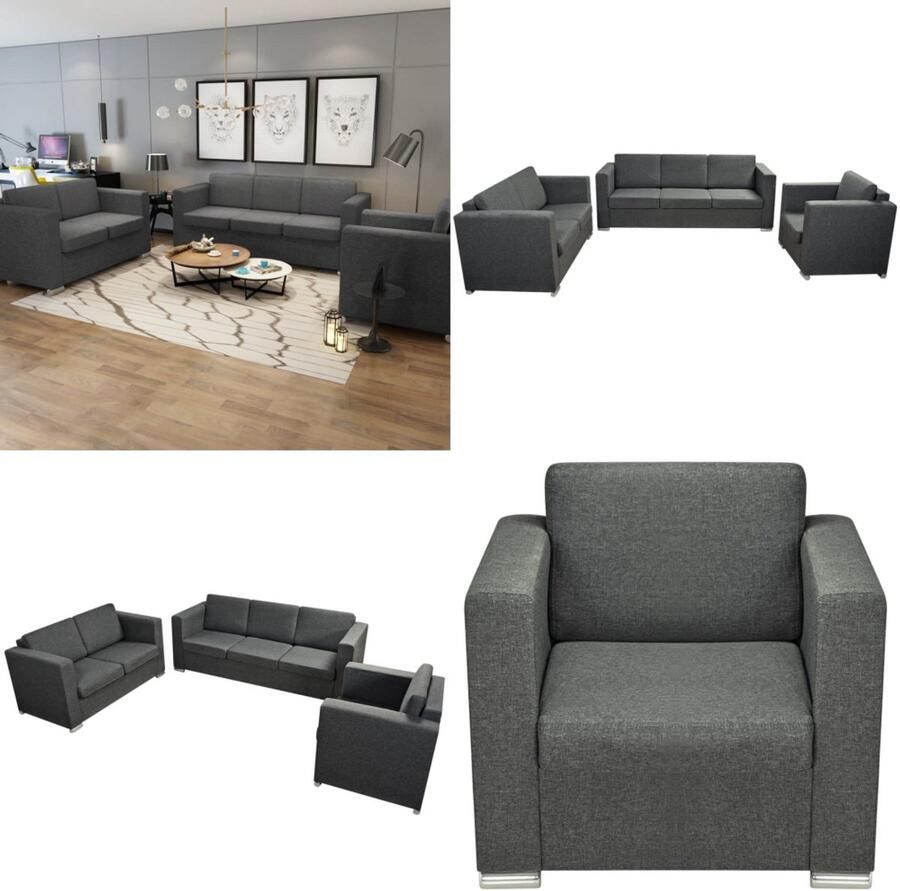 VidaXL 3-delig Bankstel stof donkergrijs