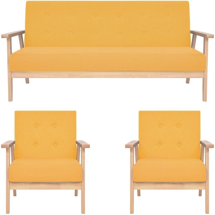 VidaXL 3-delig Bankstel stof geel Bankstel Bankstellen Bank Banken - Foto 2