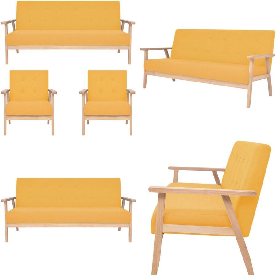 VidaXL 3-delig Bankstel stof geel Bankstel Bankstellen Bank Banken