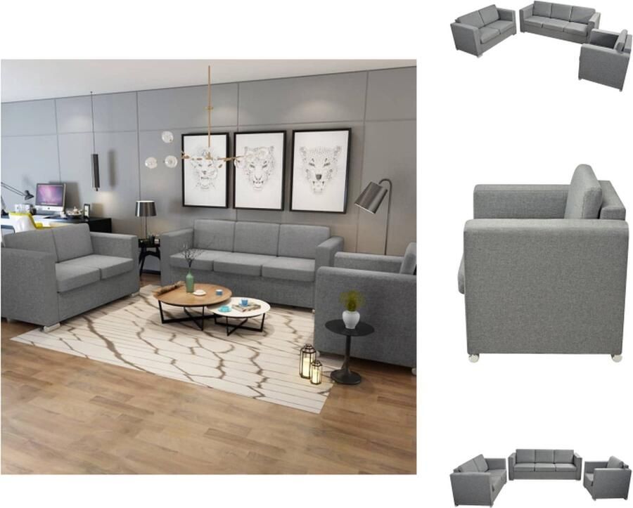VidaXL 3-delige Zithoek Lichtgrijs Hoogwaardig stoffen bekleding Stevig houten frame Verchroomde poten Bank