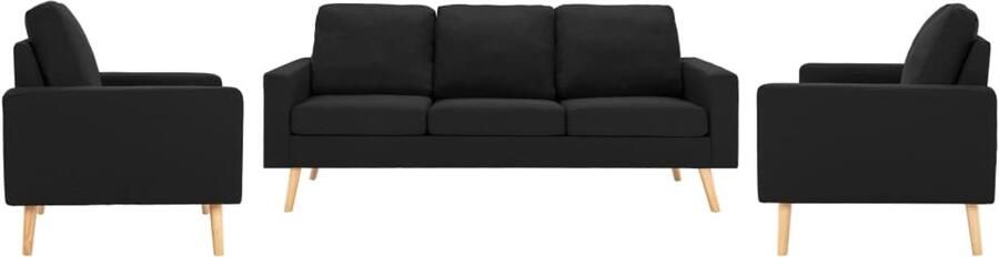 VidaXL 3-delig Bankstel stof zwart Bank Banken Zitbank Zitbanken