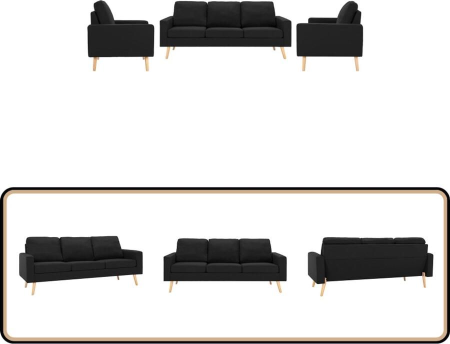 VidaXL 3-delig Bankstel Zwart Comfort en Stijl Bankstel Zwarte Sofa Lederlook Bank Loungehoek Zitzitting Woonkamer Meubels Design Bank