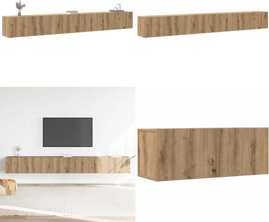 VidaXL 3-delig Tv-meubelset wandmontage bewerkt hout artisanaal eiken Tv-meubelset Tv-meubelsets Tv-kast Hifi-kast