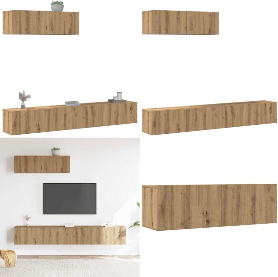 VidaXL 3-delig Tv-meubelset wandmontage bewerkt hout artisanaal eiken Tv-meubelset Tv-meubelsets Tv-kast Hifi-kast