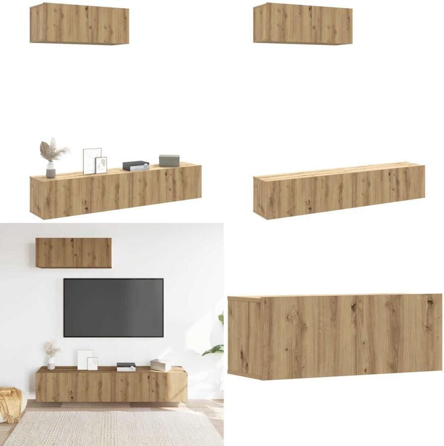 VidaXL 3-delig Tv-meubelset wandmontage bewerkt hout artisanaal eiken Tv-meubelset Tv-meubelsets Tv-kast Hifi-kast