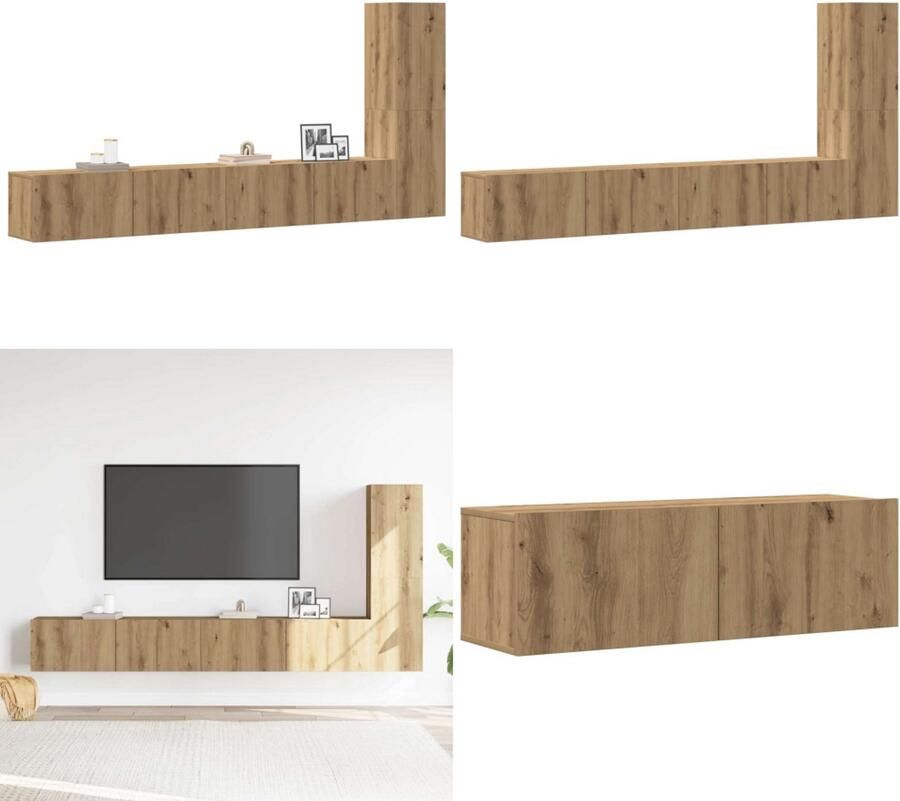 VidaXL 3-delig Tv-meubelset wandmontage bewerkt hout artisanaal eiken Tv-meubelset Tv-meubelsets Tv-kast Hifi-kast