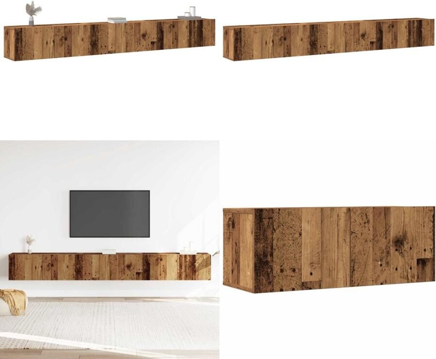 VidaXL 3-delig Tv-meubelset wandmontage bewerkt hout oud houtkleurig Tv-meubelset Tv-meubelsets Tv-kast Hifi-kast