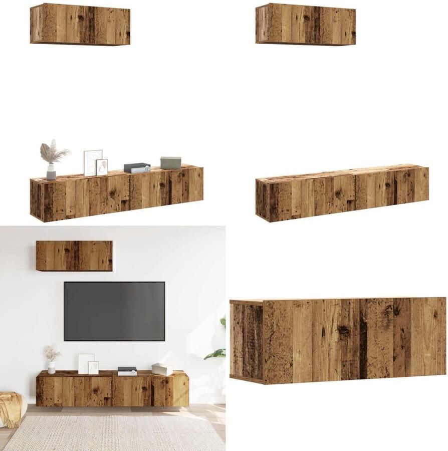 VidaXL 3-delig Tv-meubelset wandmontage bewerkt hout oud houtkleurig Tv-meubelset Tv-meubelsets Tv-kast Hifi-kast