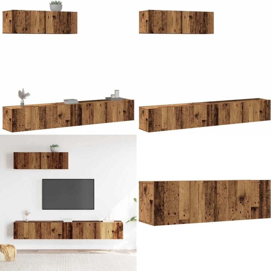 VidaXL 3-delig Tv-meubelset wandmontage bewerkt hout oud houtkleurig Tv-meubelset Tv-meubelsets Tv-kast Hifi-kast