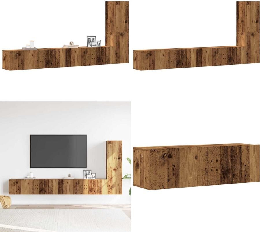 VidaXL 3-delig Tv-meubelset wandmontage bewerkt hout oud houtkleurig Tv-meubelset Tv-meubelsets Tv-kast Hifi-kast