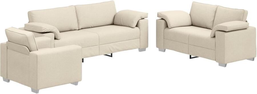 VidaXL Bank Set van 3 Beige Metaal Textileen Schuim PP-vezel Linnen - Foto 2