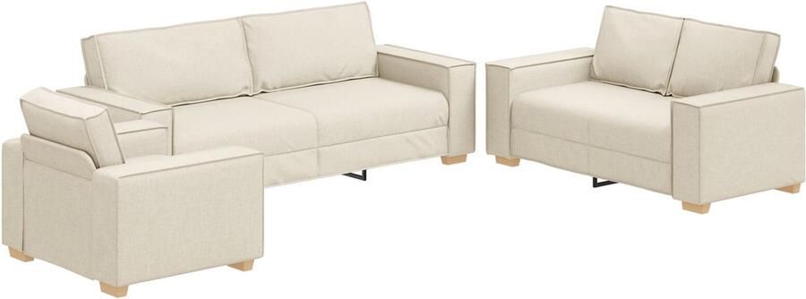 VidaXL Bankstoel Set van 3 Beige Stof Groot Verwijderbare Hoezen - Foto 2