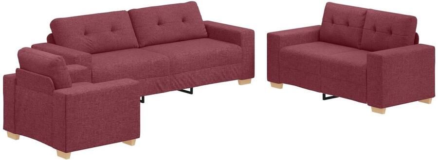 VidaXL Bankset 3 Zits Rood Polyester Afneembaar Moderne Windrode Bank - Foto 3