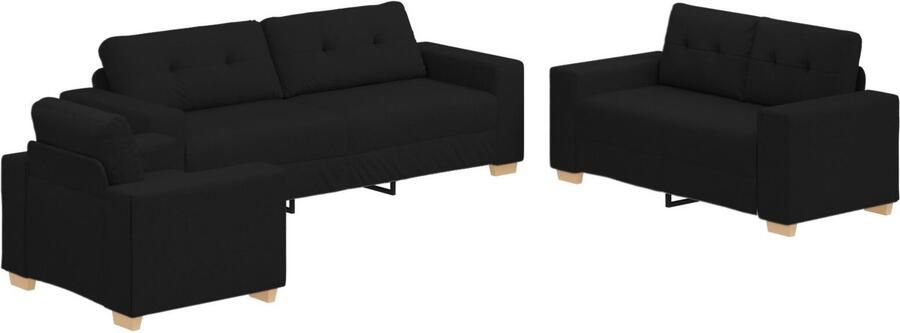 VidaXL Fauteuil Set van 3 Zwart Polyesterstof Enkele Fauteuil