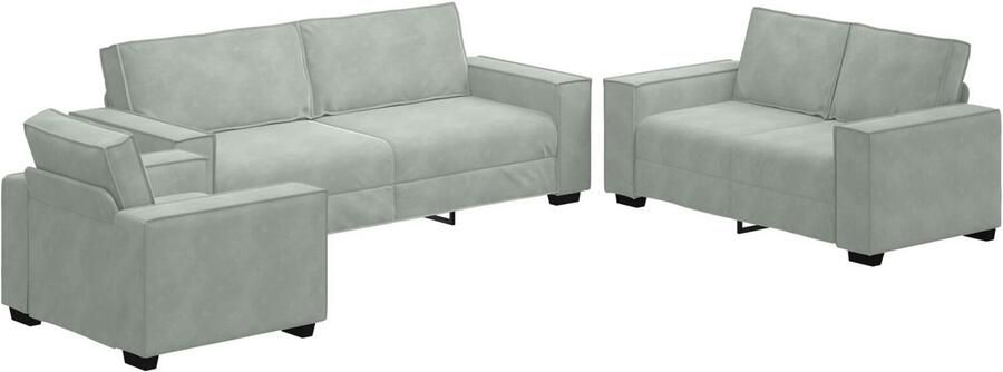 VidaXL Sofa Stoel Set van 3 Lichtgrijs Fluweel Ergonomisch Sofa Stoel - Foto 2