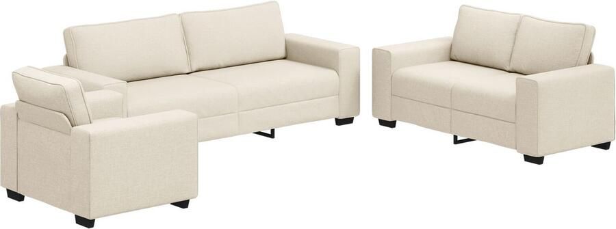 VidaXL Bank Set van 3 Crème Polyester Bank Set Rechthoekig