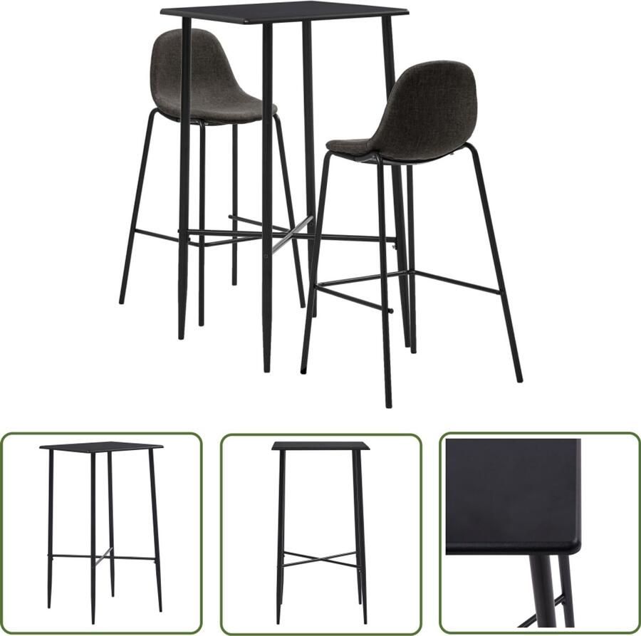 VidaXL 3-delige Barset Donkergrijs Modern Design Barset Bartafel Barstoelen Moderne Meubels Industriële Meubels Zwarte Meubels Grijze Meubels MDF Staal Stof