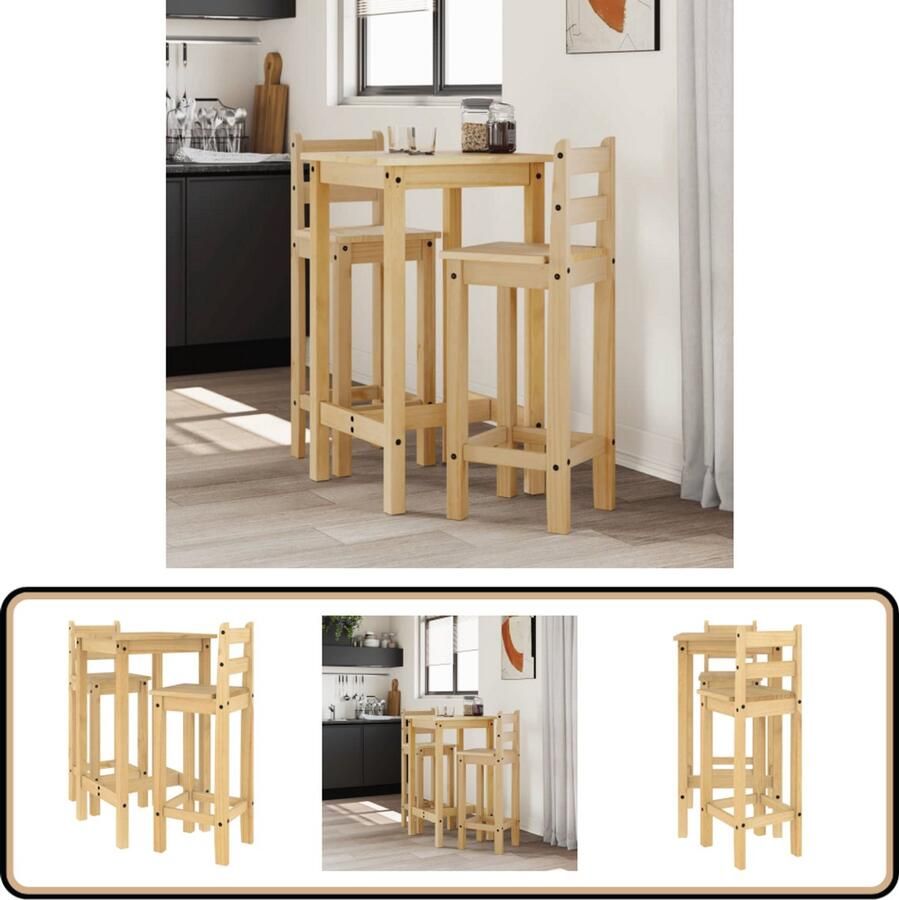 VidaXL 3-delige Barset Grenenhout Compact Design Bartafel Set Barstoelen Barmeubilair Grenshout Meubels Bruine Bartafel Vintage Stijl Landelijke Bar