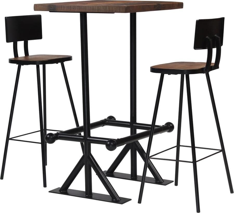 VidaXL 3-delige Barset Massief Gerecycled Hout Bartafel Barstoelen Industrieel Design Vintage Meubels Gerecyclede Materialen Bruine Kleur Salon Eetkamer - Foto 3