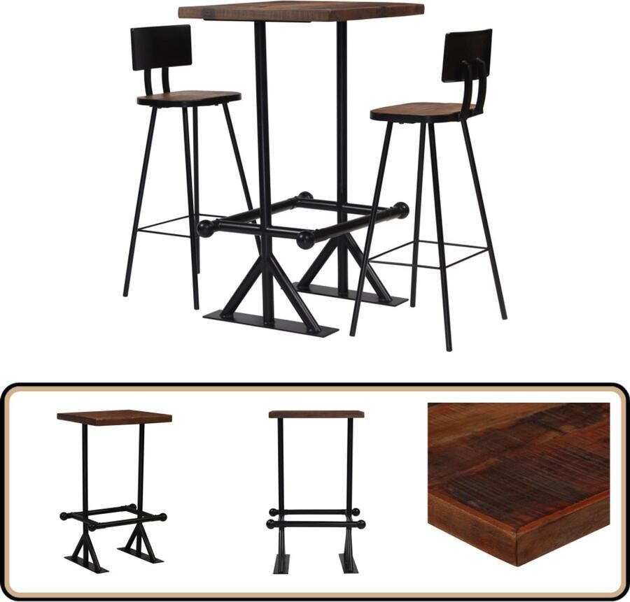 VidaXL 3-delige Barset Massief Gerecycled Hout Bartafel Barstoelen Industrieel Design Vintage Meubels Gerecyclede Materialen Bruine Kleur Salon Eetkamer - Foto 2