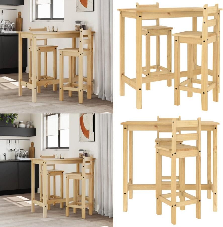 VidaXL 3-delige Barset massief grenenhout Barset Barsets Bistroset Tuinset