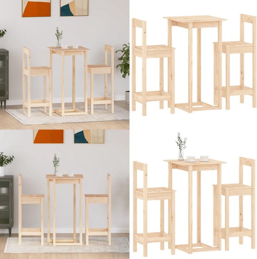 VidaXL 3-delige Barset massief grenenhout Barset Barsets Pubset Bistroset