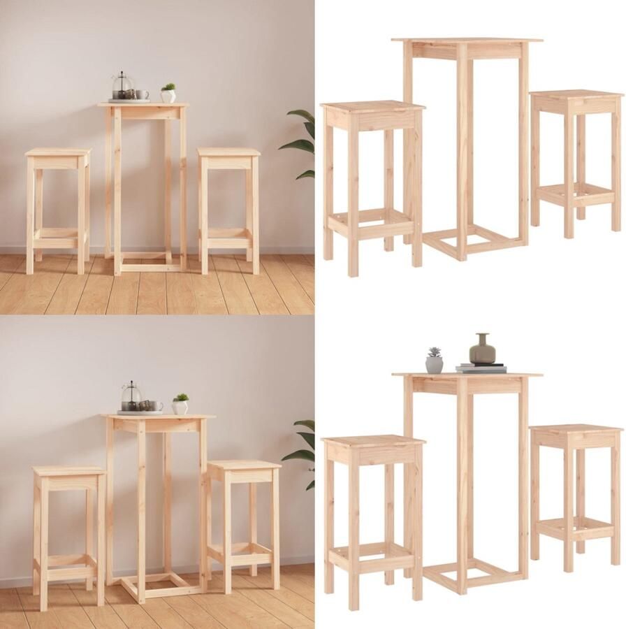 VidaXL 3-delige Barset massief grenenhout Barset Barsets Pubset Bistroset