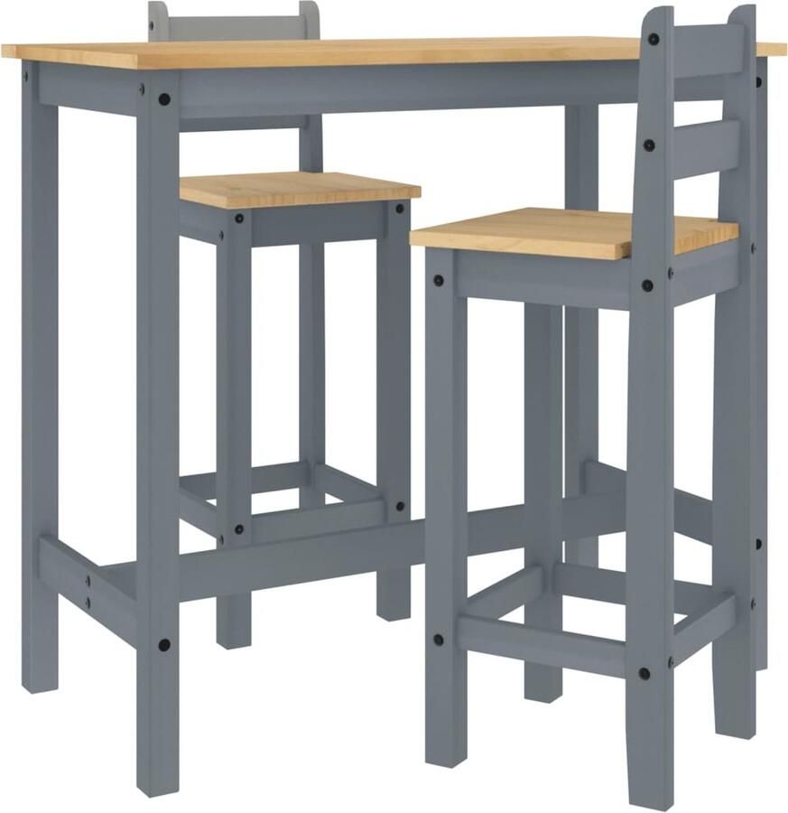 VidaXL 3-delige Barset Massief Grenenhout Grijs Bartafel Set Barstoelen Barstool Grenoble Hout Grijze Meubels Landelijke Stijl Bistro Set